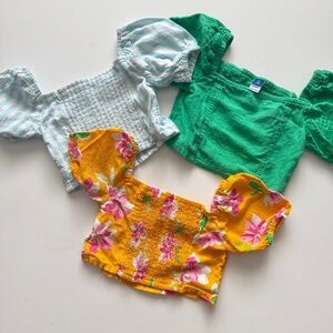 Short Puff Sleeve Linen Blend Top For Girls Old Navy Size 5 (3 Pcs bundle)